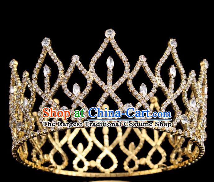 Top Grade Queen Golden Round Royal Crown Retro Baroque Wedding Bride Hair Accessories for Women