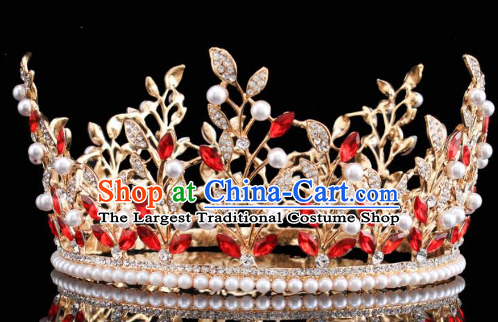 Handmade Bride Wedding Pearls Hair Jewelry Accessories Baroque Royal Crown for Women