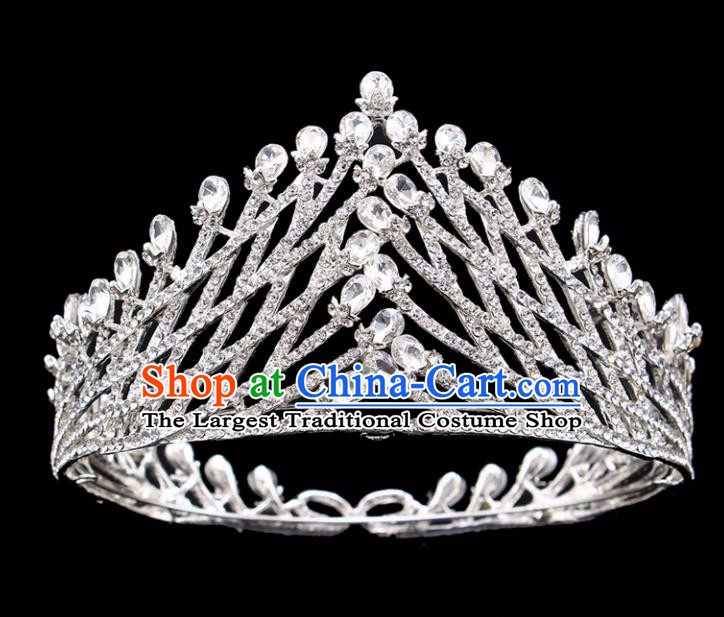 Handmade Bride Wedding Hair Jewelry Accessories Baroque Queen Crystal Argent Royal Crown for Women