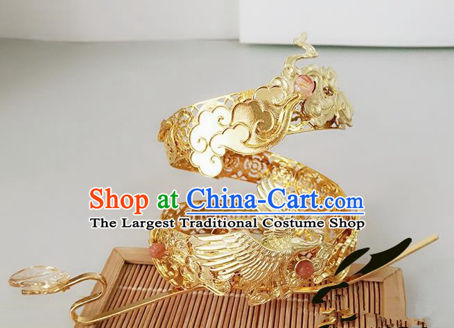 Chinese Ancient Hair Accessories Prince Golden Hairdo Crown Hairpins for Men