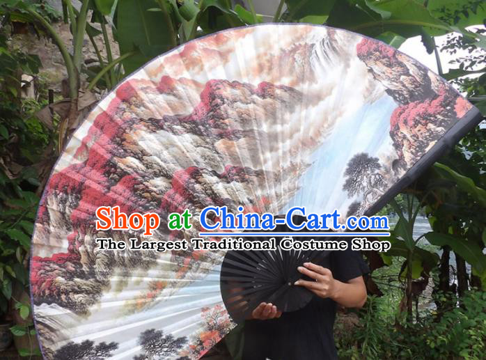 Chinese Traditional Fans Decoration Crafts Black Frame Ink Painting Mountain View Folding Fans Paper Fans