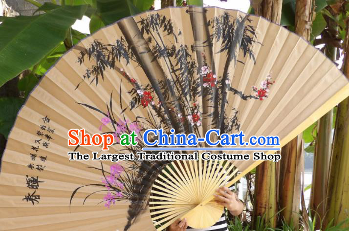 Chinese Traditional Handmade Paper Fans Decoration Crafts Ink Painting Plum Blossom Orchid Bamboo Wood Frame Folding Fans