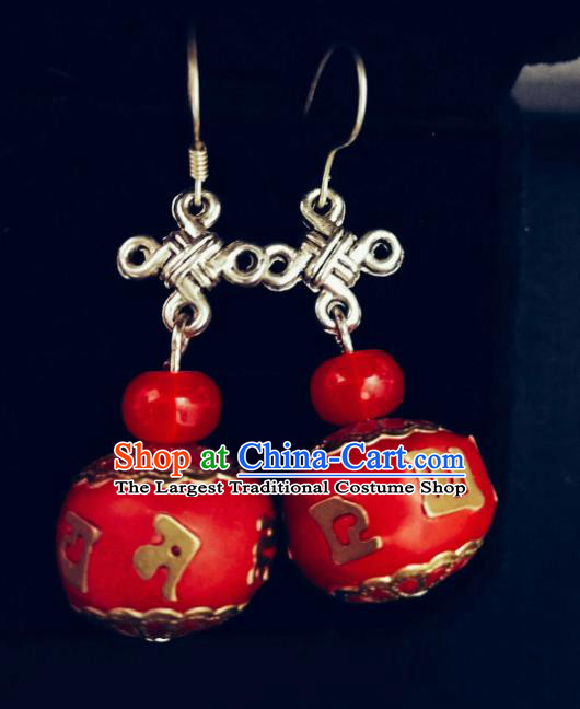 Chinese Ethnic Jewelry Accessories Mongolian Minority Nationality Red Earrings for Women