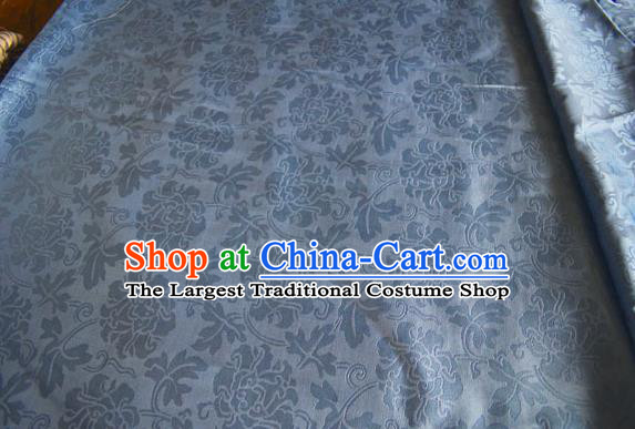 Asian Chinese Traditional Twine Peony Pattern Design Blue Brocade Fabric Silk Fabric Chinese Fabric Material