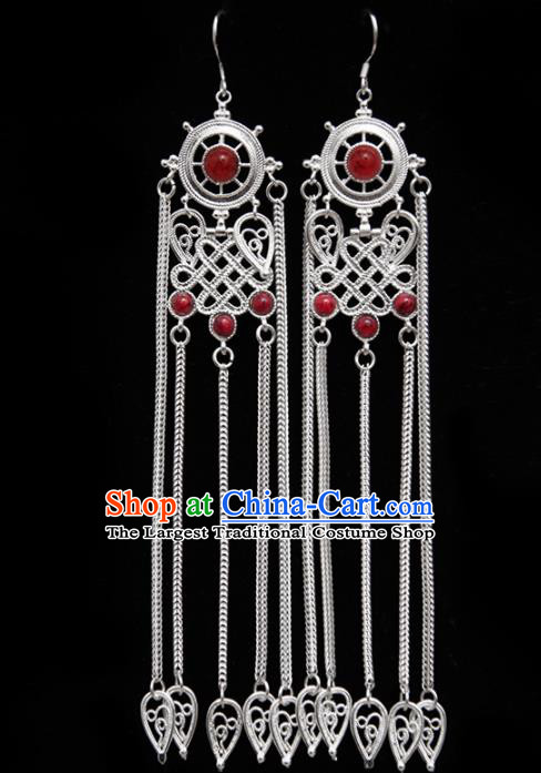 Chinese Traditional Ethnic Jewelry Accessories Mongolian Red Gems Earrings for Women