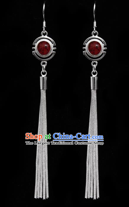 Chinese Traditional Ethnic Tassel Eardrop Jewelry Accessories Mongolian Red Earrings for Women