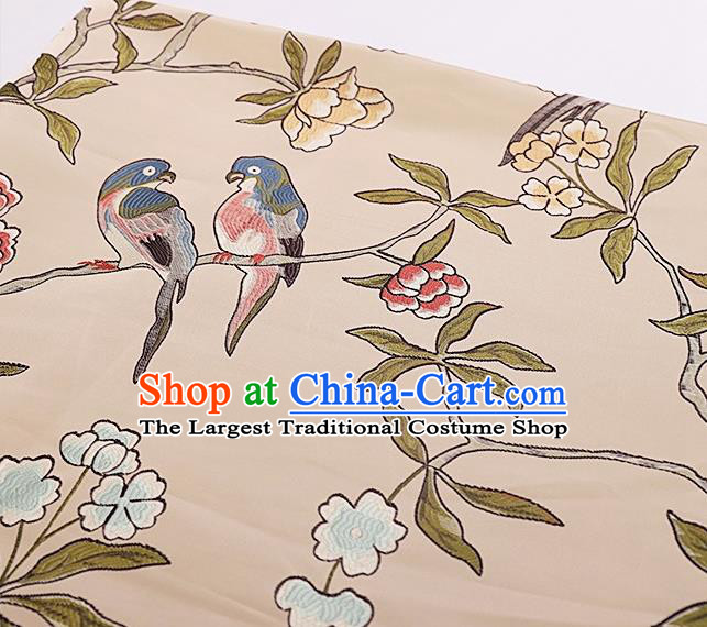 Asian Chinese Brocade Fabric Traditional Flowers Birds Pattern Design Satin Cushion Silk Fabric Material