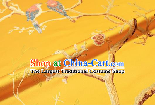 Asian Chinese Golden Brocade Fabric Traditional Peach Blossom Pattern Design Satin Cushion Silk Fabric Material