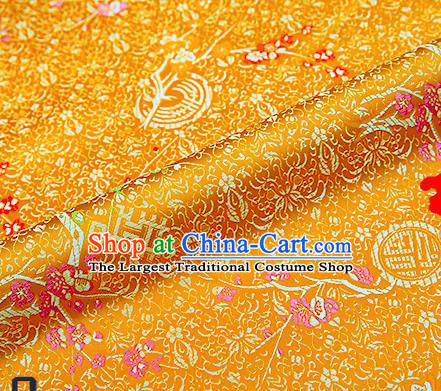Asian Chinese Golden Brocade Fabric Traditional Plum Blossom Pattern Design Satin Tang Suit Silk Fabric Material