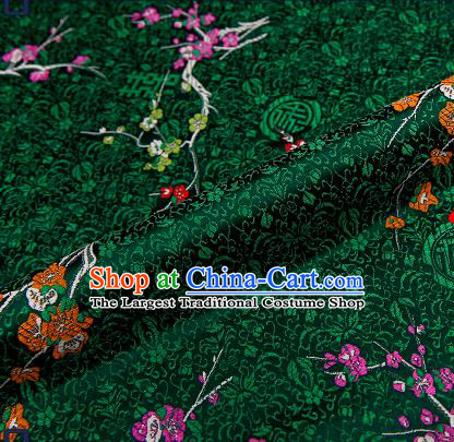 Asian Chinese Atrovirens Brocade Fabric Traditional Plum Blossom Pattern Design Satin Tang Suit Silk Fabric Material
