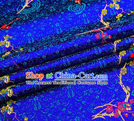 Asian Chinese Royalblue Brocade Fabric Traditional Plum Blossom Pattern Design Satin Tang Suit Silk Fabric Material