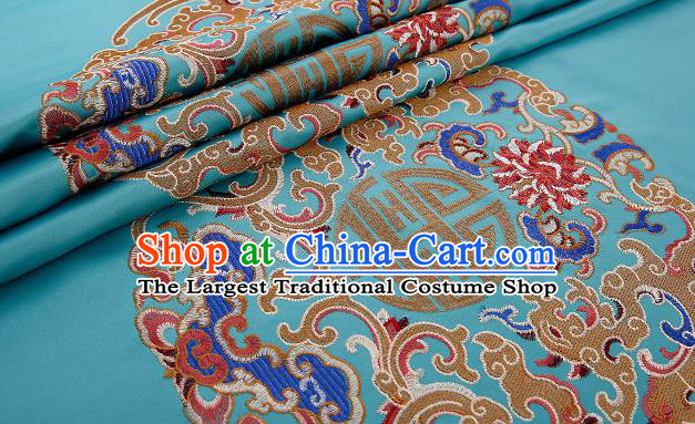 Asian Chinese Blue Brocade Fabric Traditional Pattern Design Satin Pillow Silk Fabric Material
