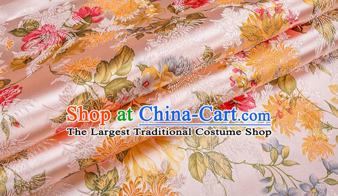 Asian Chinese Pink Brocade Fabric Traditional Chrysanthemum Pattern Design Satin Pillow Silk Fabric Material