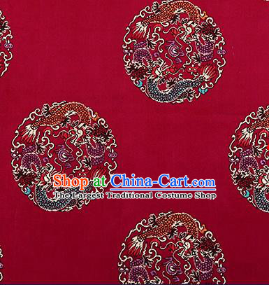 Traditional Chinese Wine Red Brocade Fabric Asian Dragons Pattern Design Satin Cushion Silk Fabric Material