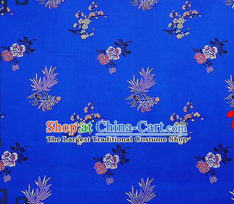 Chinese Traditional Royalblue Brocade Fabric Classical Plum Blossom Orchid Bamboo Chrysanthemum Pattern Design Satin Tang Suit Silk Fabric Material