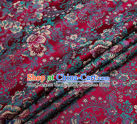 Chinese Traditional Amaranth Brocade Drapery Classical Peony Pattern Design Satin Tang Suit Qipao Silk Fabric Material