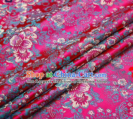 Chinese Traditional Rosy Brocade Drapery Classical Peony Pattern Design Satin Tang Suit Qipao Silk Fabric Material