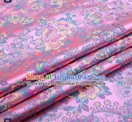 Chinese Traditional Pink Brocade Drapery Classical Peony Pattern Design Satin Tang Suit Qipao Silk Fabric Material