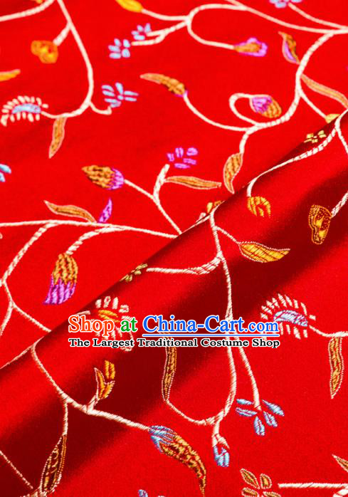 Asian Chinese Traditional Fabric Red Brocade Silk Material Classical Chili Flowers Pattern Design Satin Drapery
