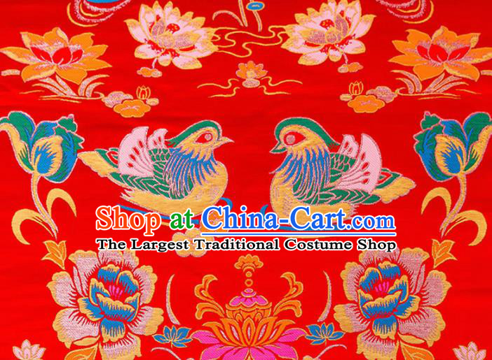 Asian Chinese Traditional Fabric Red Brocade Silk Material Classical Mandarin Duck Pattern Design Satin Drapery