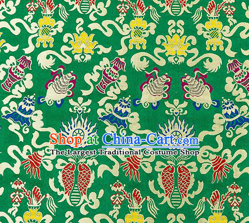 Traditional Chinese Green Nanjing Brocade Drapery Classical Fishes Pattern Design Satin Qipao Dress Silk Fabric Material