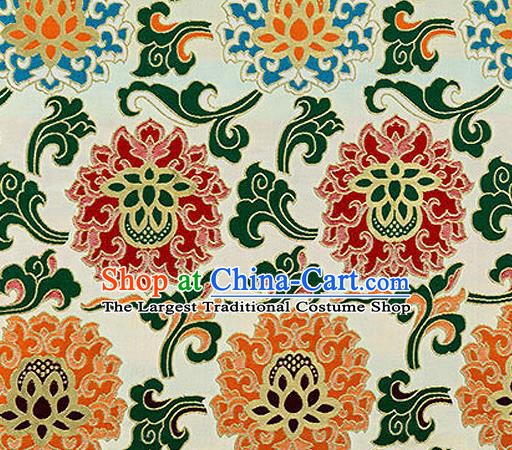 Traditional Chinese Tang Suit Silk Fabric White Nanjing Brocade Material Classical Lotus Pattern Design Satin Drapery