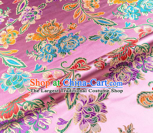 Traditional Chinese Tang Suit Silk Fabric Pink Brocade Material Classical Peony Pattern Design Satin Drapery