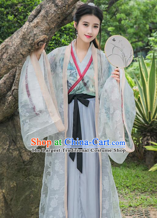 Chinese Ancient Jin Dynasty Princess Embroidered Costumes Palace Lady Hanfu Dress for Rich Women
