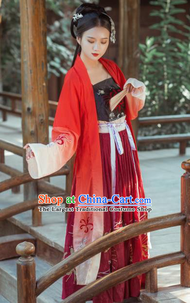 Chinese Ancient Tang Dynasty Princess Embroidered Costumes Palace Lady Hanfu Dress for Rich Women