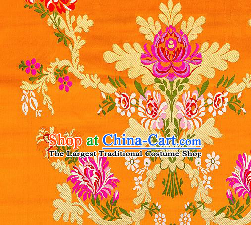Asian Chinese Traditional Satin Fabric Tang Suit Orange Brocade Silk Material Classical Peony Pattern Design Drapery