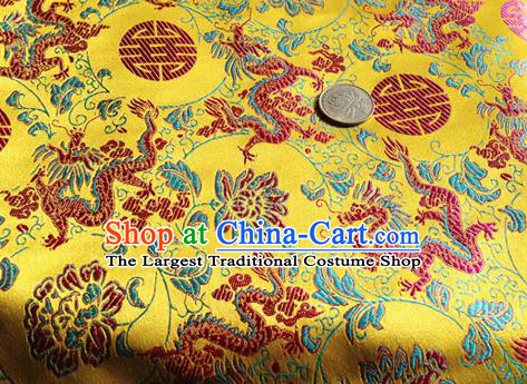 Asian Chinese Traditional Fabric Yellow Satin Brocade Silk Material Classical Dragon Lotus Pattern Design Satin Drapery