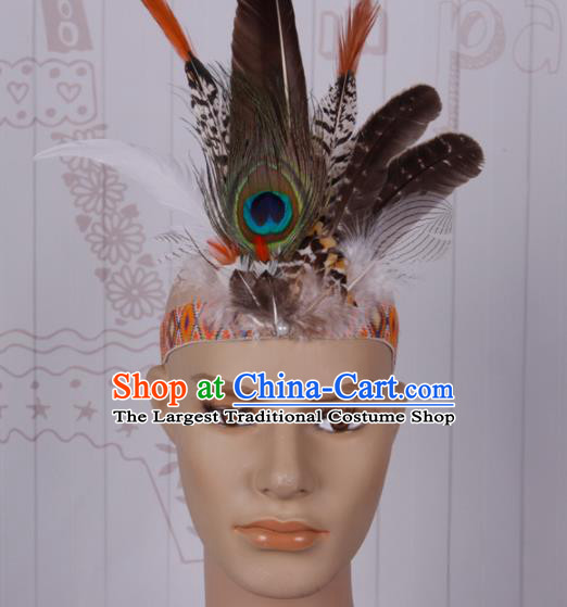 Halloween Catwalks Feather Hair Accessories Cosplay Primitive Tribe Feather Hair Clasp for Kids