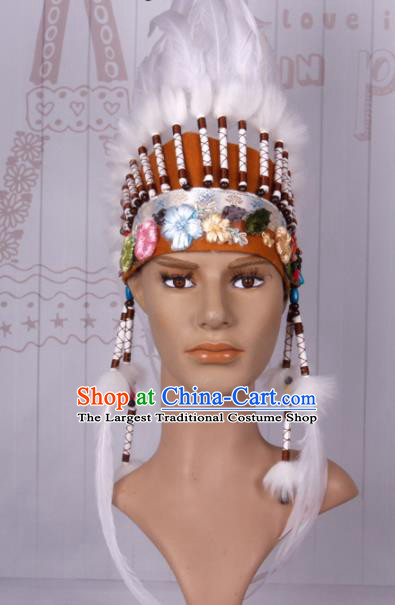Halloween Catwalks Apache Chief Feather Headdress Cosplay Thanksgiving Day Primitive Tribe Feather Hat for Adults