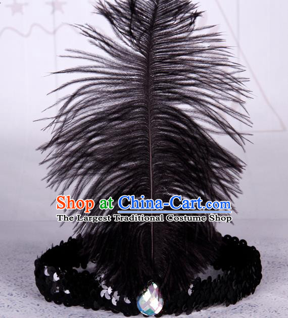 Top Grade Catwalks Headwear Halloween Cosplay Hair Accessories Black Feather Hair Clasp