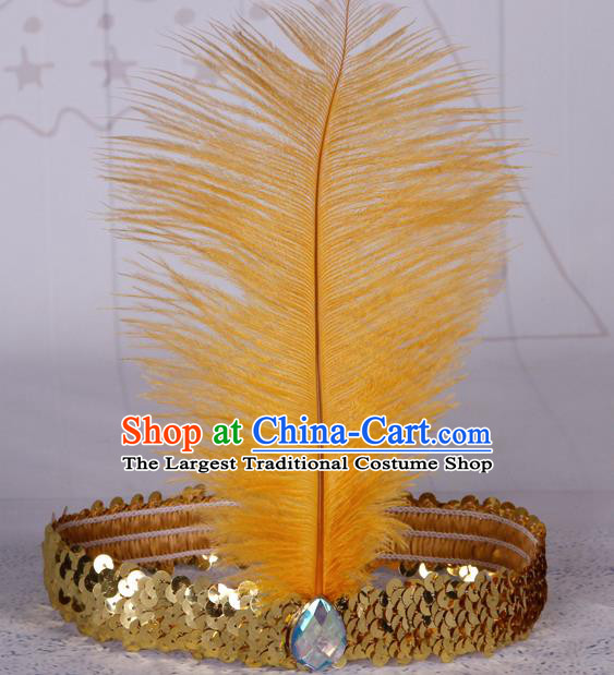 Top Grade Catwalks Headwear Halloween Cosplay Hair Accessories Golden Feather Hair Clasp