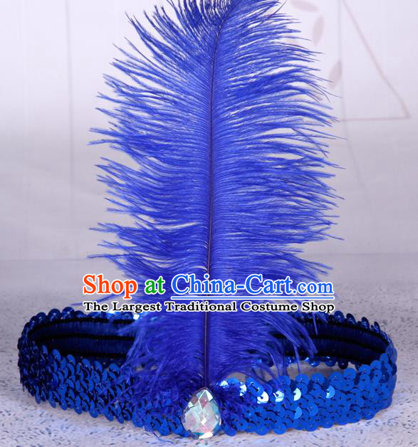 Top Grade Catwalks Headwear Halloween Cosplay Hair Accessories Royalblue Feather Hair Clasp