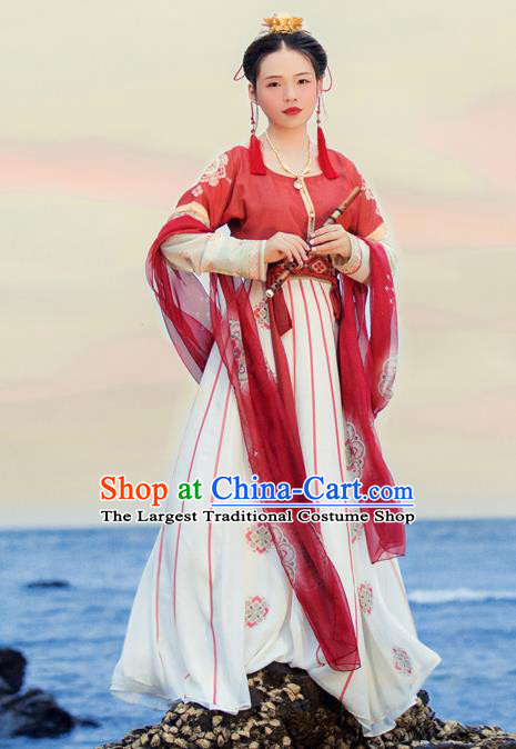 Traditional Chinese Ancient Flying Apsaras Hanfu Dress Tang Dynasty Princess Embroidered Costumes for Women