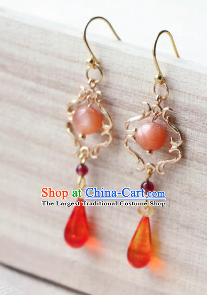 Traditional Chinese Earrings Ancient Handmade Palace Lady Agate Ear Accessories for Women