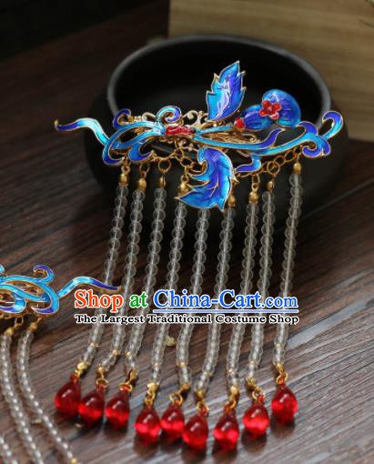 Chinese Traditional Handmade Blueing Hair Sticks Hair Accessories Ancient Tassel Hairpins for Women