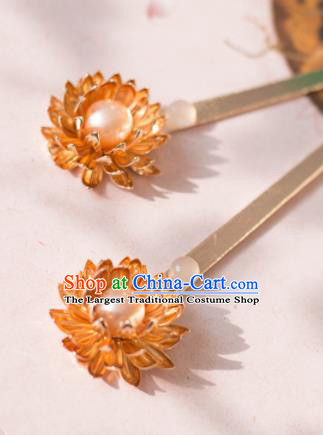 Chinese Traditional Handmade Golden Lotus Hair Clip Hair Accessories Ancient Hairpins for Women