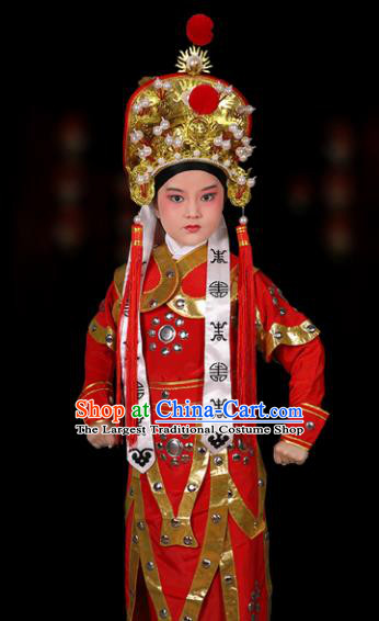 Chinese Traditional Peking Opera Takefu Costume Ancient Warrior Clothing and Hat for Kids