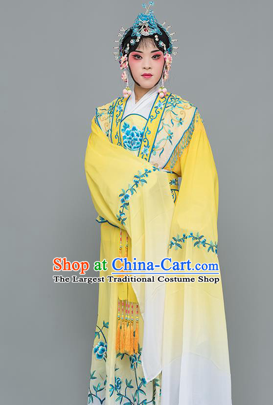 Chinese Traditional Peking Opera Nobility Lady Costumes Ancient Peri Yellow Dress for Adults