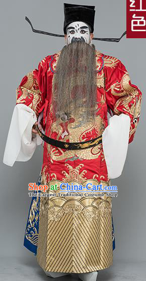 Chinese Traditional Peking Opera Prime Minister Costume Ancient Red Embroidered Robe for Adults
