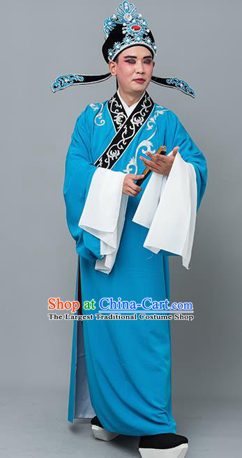 Chinese Traditional Peking Opera Niche Costume Ancient Gifted Scholar Sky Blue Robe for Adults
