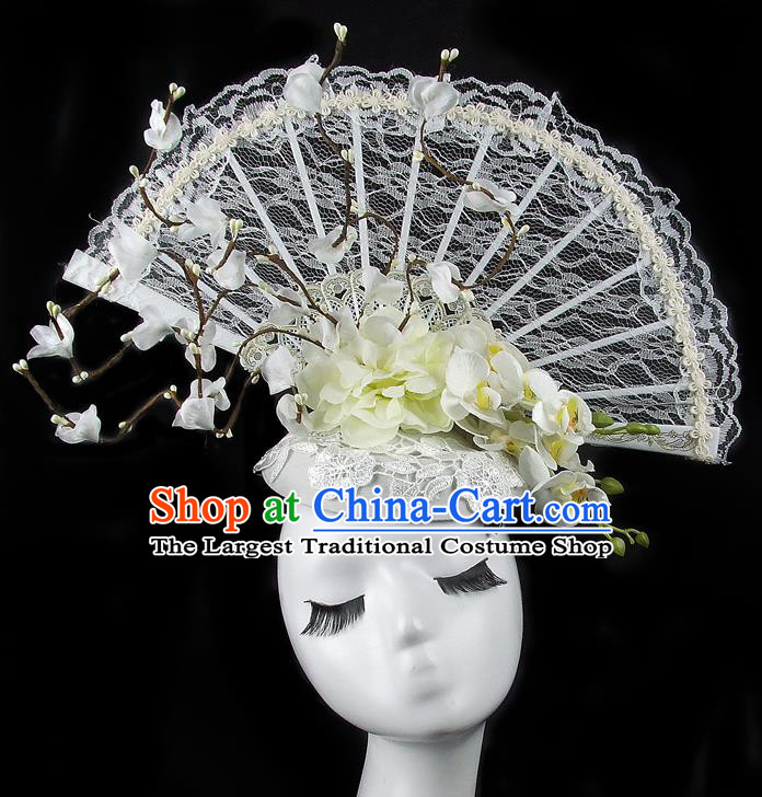 Handmade Halloween Cosplay Hair Accessories Chinese Stage Performance White Lace Hair Clasp Headwear for Women