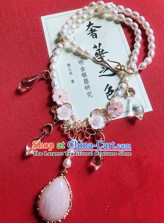 Chinese Traditional Wedding Necklace Ancient Handmade Hanfu Pearls Necklet for Women