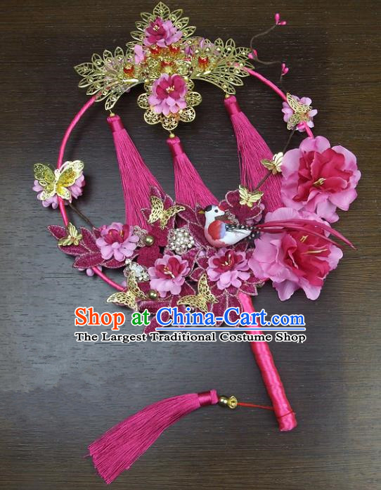 Chinese Traditional Wedding Bride Round Fans Ancient Handmade Palace Fans for Women