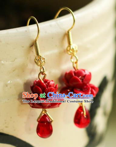 Traditional Chinese Handmade Ancient Red Rose Earrings Accessories for Women