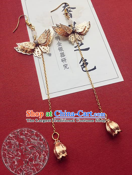 Chinese Ancient Hanfu Earrings Traditional Butterfly Tassel Eardrops for Women