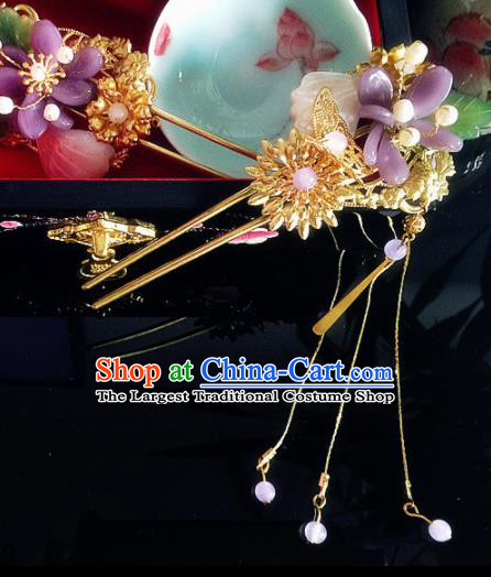 Chinese Handmade Ancient Palace Hair Accessories Hanfu Tassel Flowers Hairpins for Women